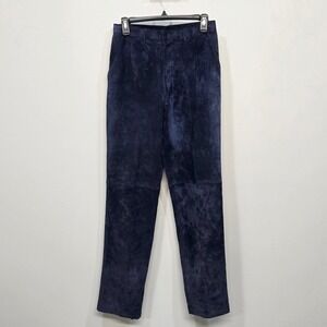 Vintage 90s The Eagle's Eye Suede Leather Pants 10 Blue Straight Leg Minimalist